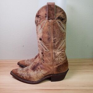 Justin Women's Size 7B Snip Tow Cowgirl Boots‎ Brown Distressed Leather Western